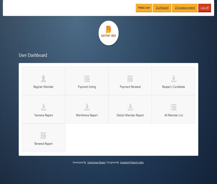 User Dashboard Register Member Master